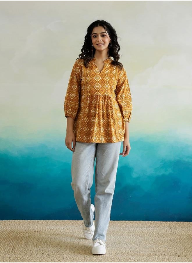 sanskrutihomes - Floral Print V-Neck Ruffled Hem Cotton Top by Styli - Image 1