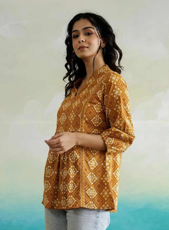 sanskrutihomes sanskrutihomes Floral Print V-Neck Ruffled Hem Cotton Top
