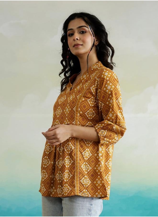 sanskrutihomes - Floral Print V-Neck Ruffled Hem Cotton Top by Styli - Image 1