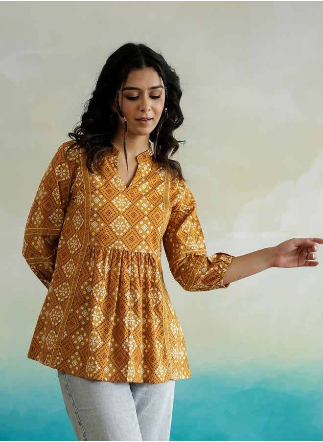 sanskrutihomes - Floral Print V-Neck Ruffled Hem Cotton Top by Styli - Image 1