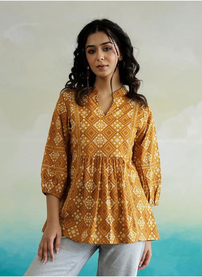 sanskrutihomes - Floral Print V-Neck Ruffled Hem Cotton Top by Styli - Image 1