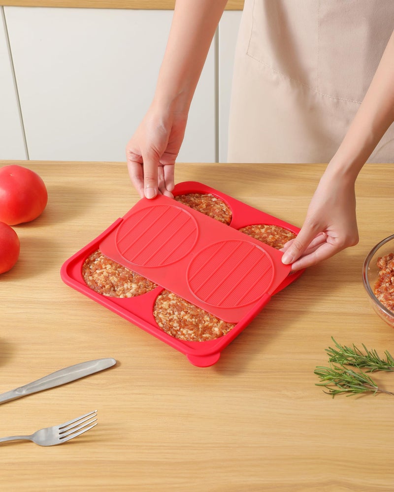 AUOON Hamburger Press Patty Maker - 4-Cavity Silicone Burger Press Mold, 4.5" 1/4 lb Non-Stick Burger Patty Maker for Kitchen BBQ, Dishwasher Safe & Freezer Storage (Red) - Image 4