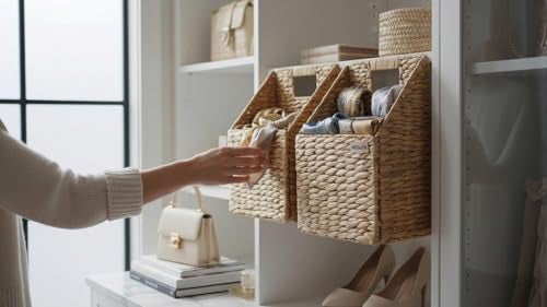 SIEUSALEVN Wicker Hanging Storage Basket 105Lx65Wx13H Set of 2 Wall Baskets Water Hyacinth Baskets Wall Decor Hyacinth Basket Hanging for Organizing Files Mails Books Magazine - Image 3