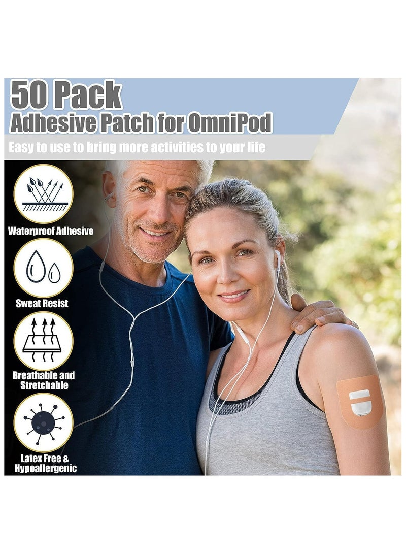 CMGTYYD 50 Pieces Waterproof Adhesive Patches, Adhesive Patches Compatible with Omnipod Shower Waterproof Pre-Cut Adhesive Patches with Strap Pre-Cut Sweatproof Tape Continuous Glucose Monitor Protection - Image 2