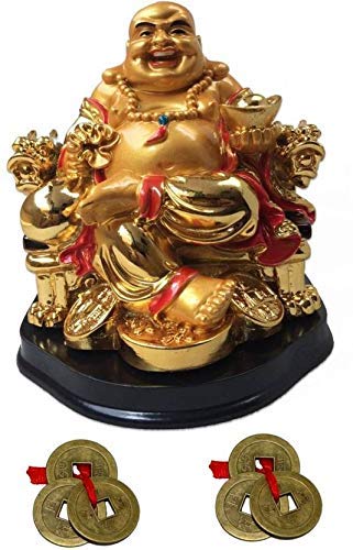 RIPE INDIA® Feng Shui Laughing Buddha Sitting On Chair Big Size 13 Cm for Wealth for Money Success and Happpiness - Image 1