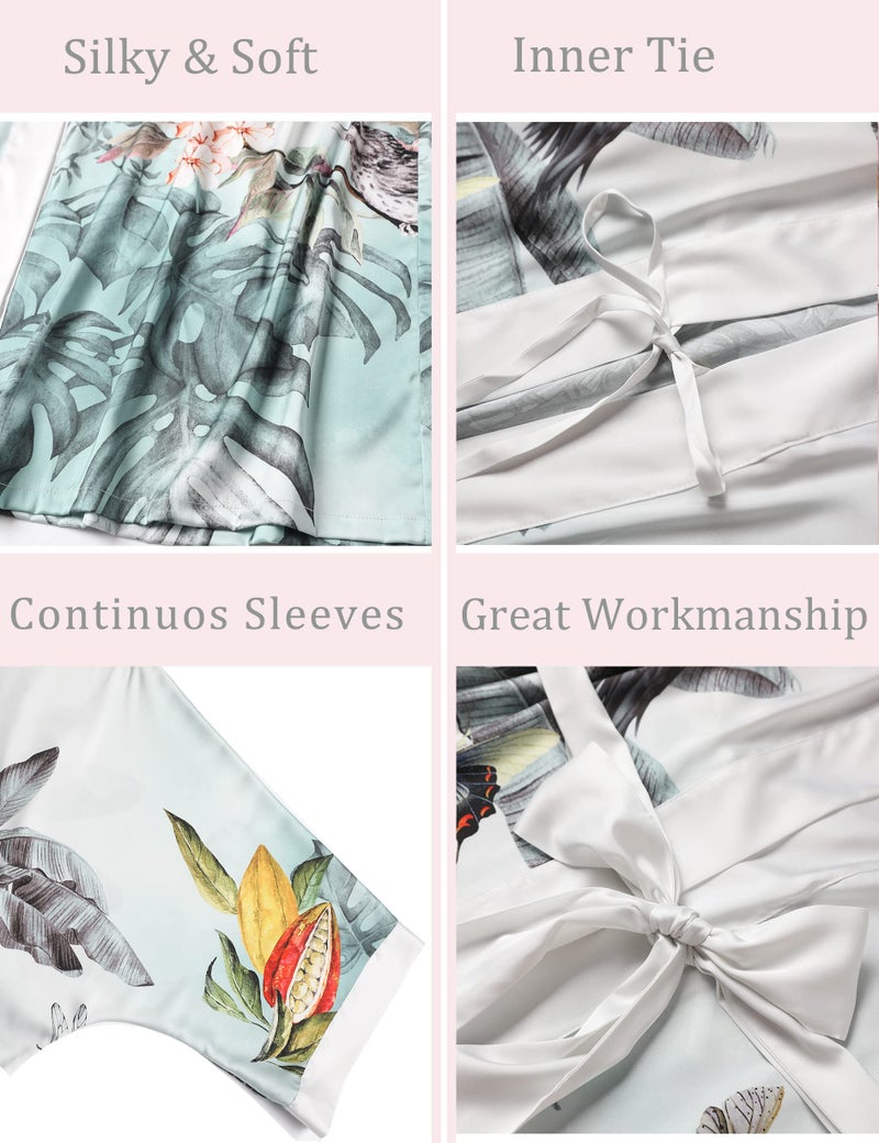 Aensso Long Soft Lightweight Silky Kimonos Robes for Women, Luxury Japanese Floral Womens Kimono Robe (Rainforest) - Image 3