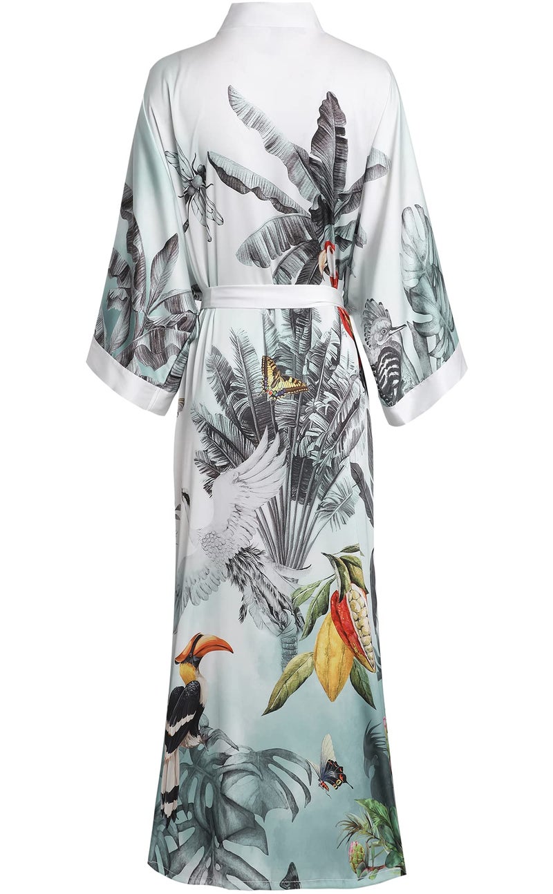 Aensso Long Soft Lightweight Silky Kimonos Robes for Women, Luxury Japanese Floral Womens Kimono Robe (Rainforest) - Image 2
