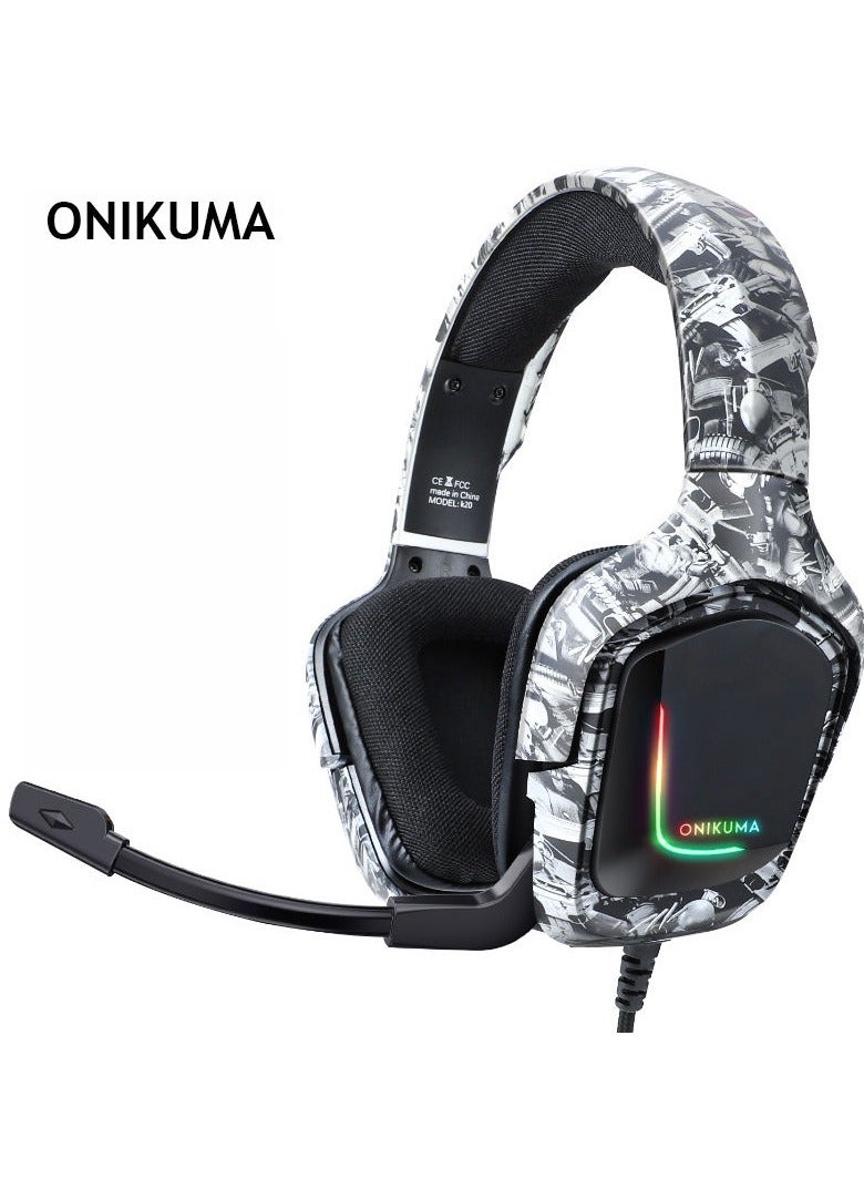 ONIKUMA K20 Camouflage Gaming Headset with Microphone RGB Light Wired Noise Cancelling Headphones for PS4 Xbox One PC Headset Gamers - Image 1