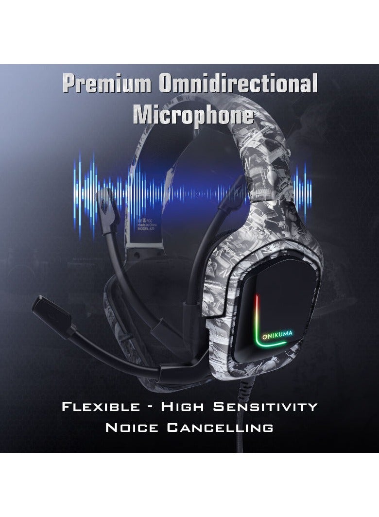 ONIKUMA K20 Camouflage Gaming Headset with Microphone RGB Light Wired Noise Cancelling Headphones for PS4 Xbox One PC Headset Gamers - Image 5