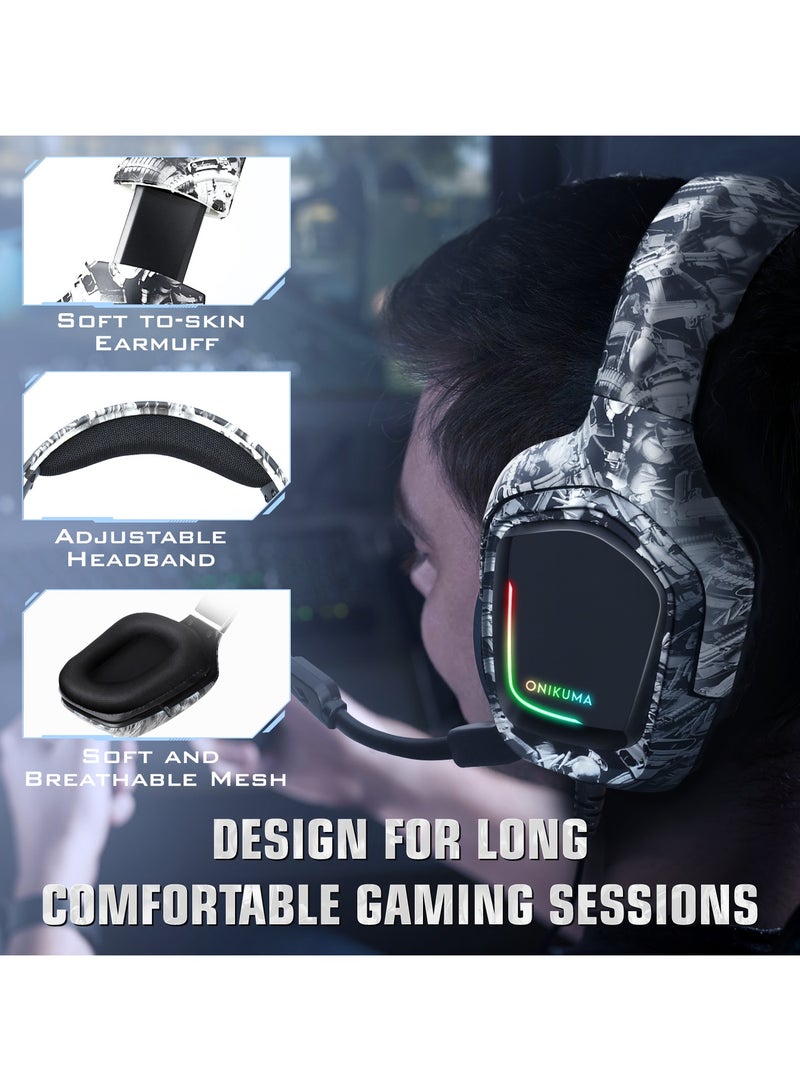 ONIKUMA K20 Camouflage Gaming Headset with Microphone RGB Light Wired Noise Cancelling Headphones for PS4 Xbox One PC Headset Gamers - Image 2