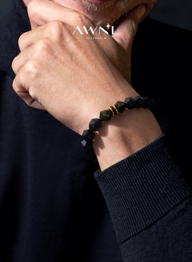 AWNL VAGABOND Beaded Bracelet with Golden Obsidian and Black Onxy Natural Gemstone Gift for Men  - Image 1
