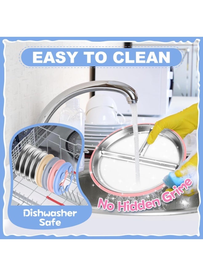 كوفوز الفولاذ المقاوم للصدأ أطفال لوحات ، 2 PCS لوحات مقسمة مع ﻿ أكمام السيليكون القابلة للإزالة ، لوحة الفولاذ المقاوم للصدأ مع 5 أكواب امتصاص ، غسالة صحون آمنة ، خالية من BPA - Image 3