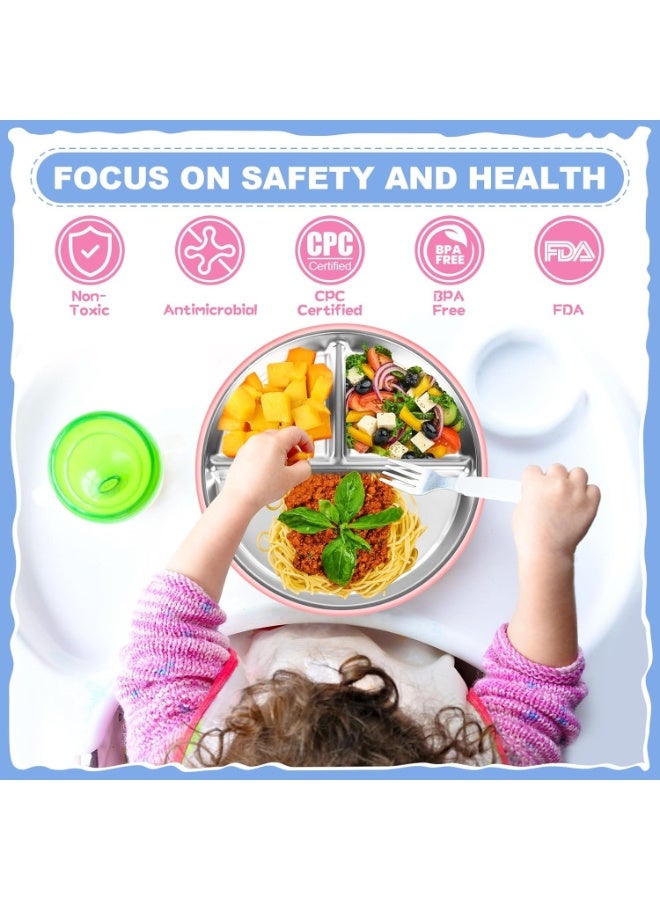 كوفوز الفولاذ المقاوم للصدأ أطفال لوحات ، 2 PCS لوحات مقسمة مع ﻿ أكمام السيليكون القابلة للإزالة ، لوحة الفولاذ المقاوم للصدأ مع 5 أكواب امتصاص ، غسالة صحون آمنة ، خالية من BPA - Image 5