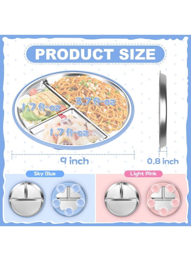 كوفوز الفولاذ المقاوم للصدأ أطفال لوحات ، 2 PCS لوحات مقسمة مع ﻿ أكمام السيليكون القابلة للإزالة ، لوحة الفولاذ المقاوم للصدأ مع 5 أكواب امتصاص ، غسالة صحون آمنة ، خالية من BPA - Image 2