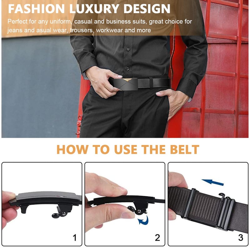 GUSTAVE® Waist Belts for Men Fashion Black Mens Belt Slide Lock Leather Belt for Men, with Click Buckle - 130cm Length, Free Adjustable, No Belt Hole - Image 3