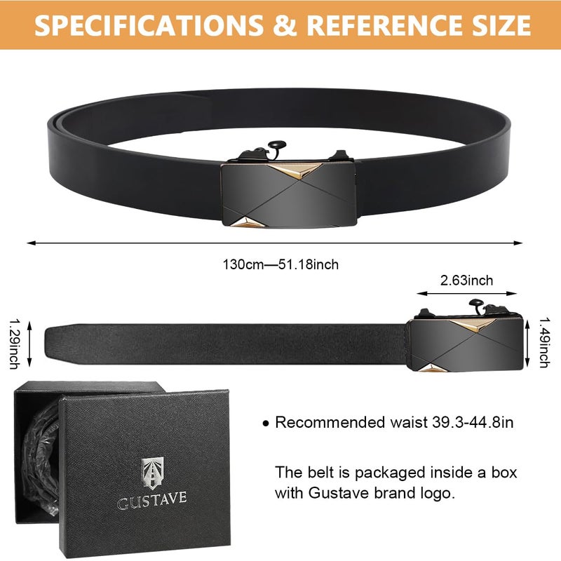 GUSTAVE® Waist Belts for Men Fashion Black Mens Belt Slide Lock Leather Belt for Men, with Click Buckle - 130cm Length, Free Adjustable, No Belt Hole - Image 2