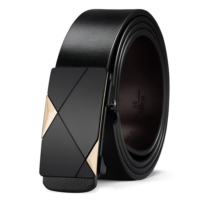 GUSTAVE® Waist Belts for Men Fashion Black Mens Belt Slide Lock Leather Belt for Men, with Click Buckle - 130cm Length, Free Adjustable, No Belt Hole - Image 1