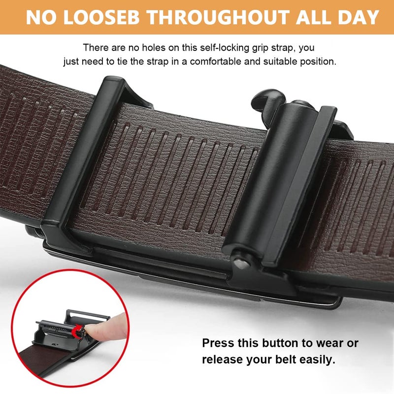 GUSTAVE® Waist Belts for Men Fashion Black Mens Belt Slide Lock Leather Belt for Men, with Click Buckle - 130cm Length, Free Adjustable, No Belt Hole - Image 4