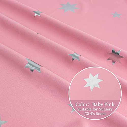 Anjee Blackout Curtains for Girls Bedroom 63 Inches Long Kids Star Foil Print Window Pink Curtains Thermal Insulated Room Darkening Drapes Nursery Decor 2 Panels, Baby Pink 52x63 Inches - Image 3