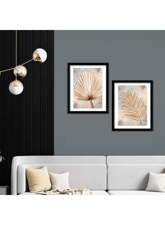Home Trove Kotart Golden Leaf Wall Decor Paintings For Home Office Living Room - Modern Art Wall Paintings With Frame (11 Inch X 14 Inch, Framed) Set Of 2  - Image 4