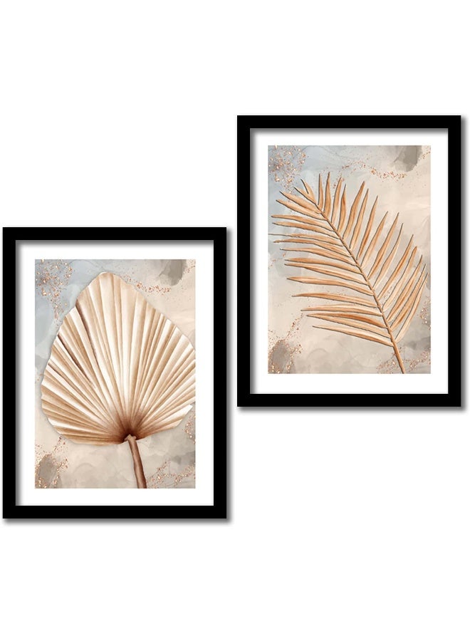 Home Trove Kotart Golden Leaf Wall Decor Paintings For Home Office Living Room - Modern Art Wall Paintings With Frame (11 Inch X 14 Inch, Framed) Set Of 2  - Image 1