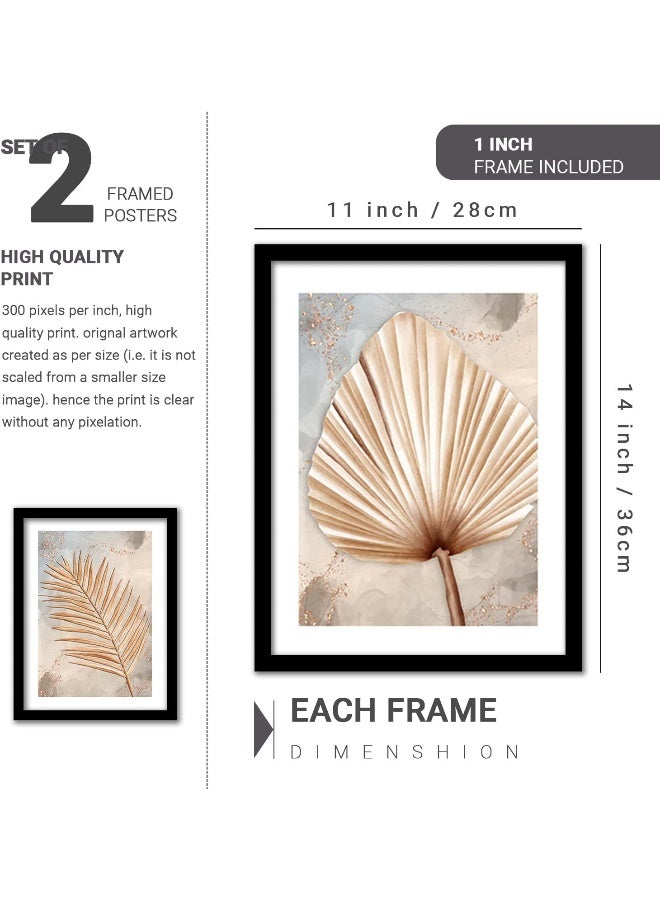 Home Trove Kotart Golden Leaf Wall Decor Paintings For Home Office Living Room - Modern Art Wall Paintings With Frame (11 Inch X 14 Inch, Framed) Set Of 2  - Image 2