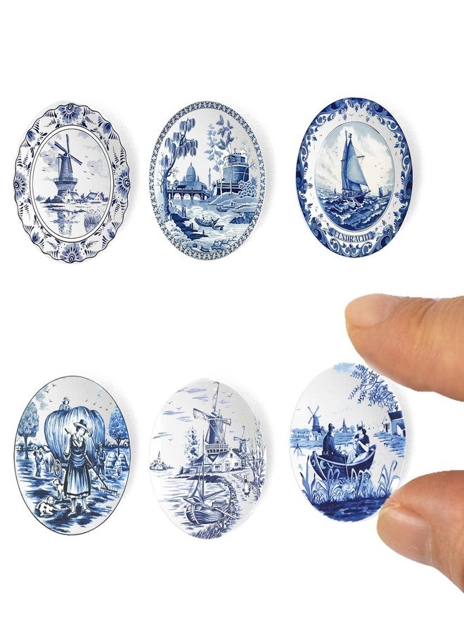 Kanhaom 6PCS Handcrafted Miniature Ceramic Plates in 1:12 or 1:6 Scale, Vintage Porcelain playhouse dishes (Blue-White B, 2.3CM) - Image 1