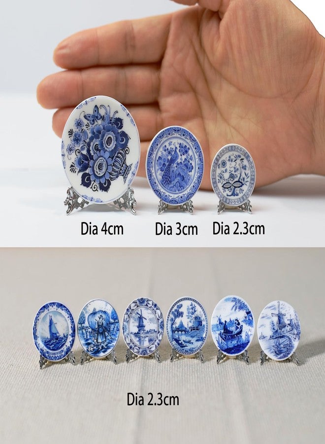 Kanhaom 6PCS Handcrafted Miniature Ceramic Plates in 1:12 or 1:6 Scale, Vintage Porcelain playhouse dishes (Blue-White B, 2.3CM) - Image 2