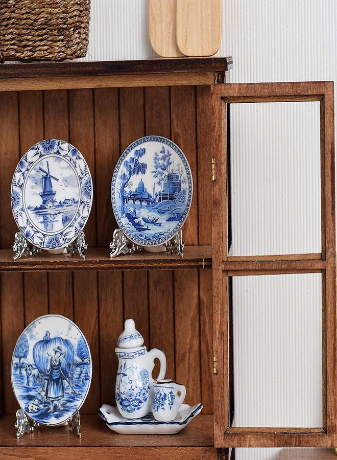 Kanhaom 6PCS Handcrafted Miniature Ceramic Plates in 1:12 or 1:6 Scale, Vintage Porcelain playhouse dishes (Blue-White B, 2.3CM) - Image 4