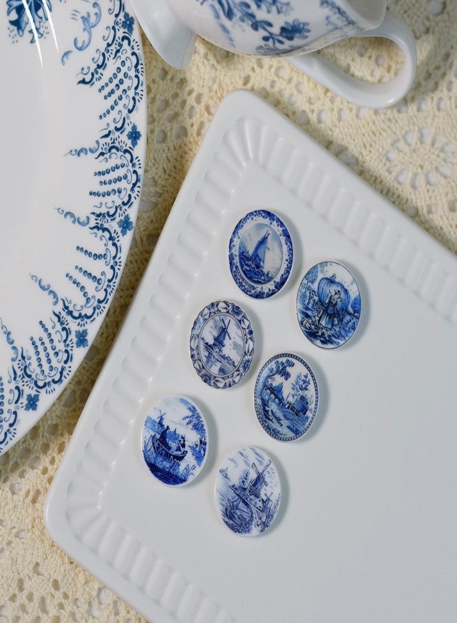 Kanhaom 6PCS Handcrafted Miniature Ceramic Plates in 1:12 or 1:6 Scale, Vintage Porcelain playhouse dishes (Blue-White B, 2.3CM) - Image 3