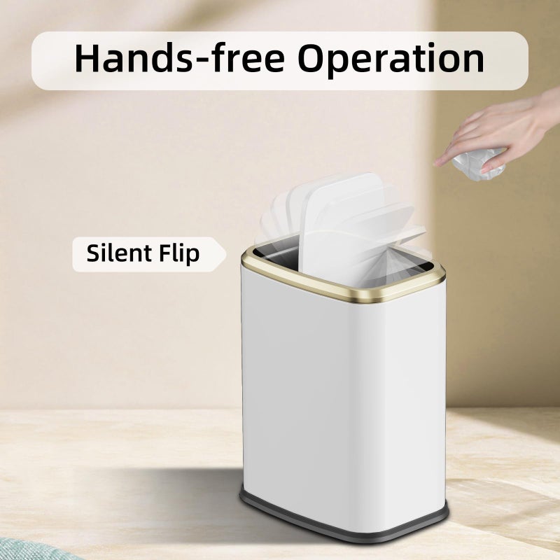 KHMMGK 8L/2.1 Gallon Small Bathroom Trash Can with Lid, Swing-Top Rectangular Waste Bin, Stainless Steel Garbage Can for Home, Office, Toilet, Bedroom, Living-Room (White) - Image 4