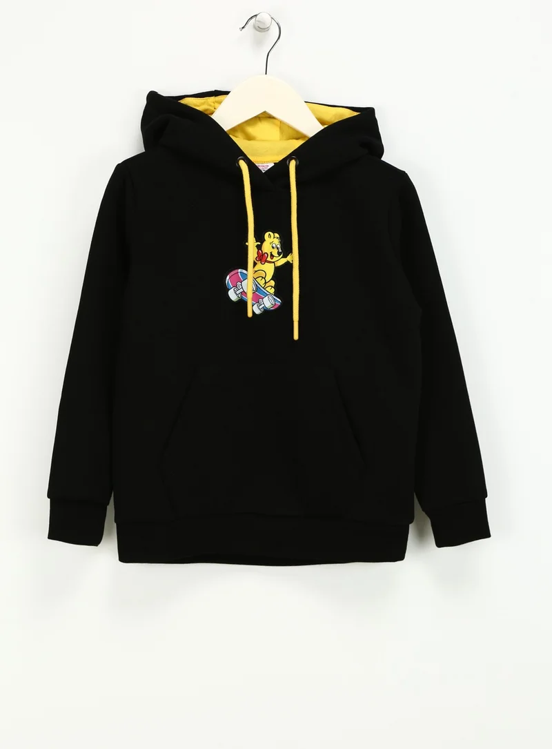 Haribo Embroidered Boy Black Sweatshirt HRBTXT317 Hoodie Kids Sweatshirt