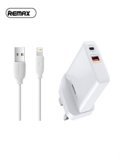 20W QC+PD Fast Charger RP-U68 (UK) Dual Ports Power Delivery with Lightening Charging Cable