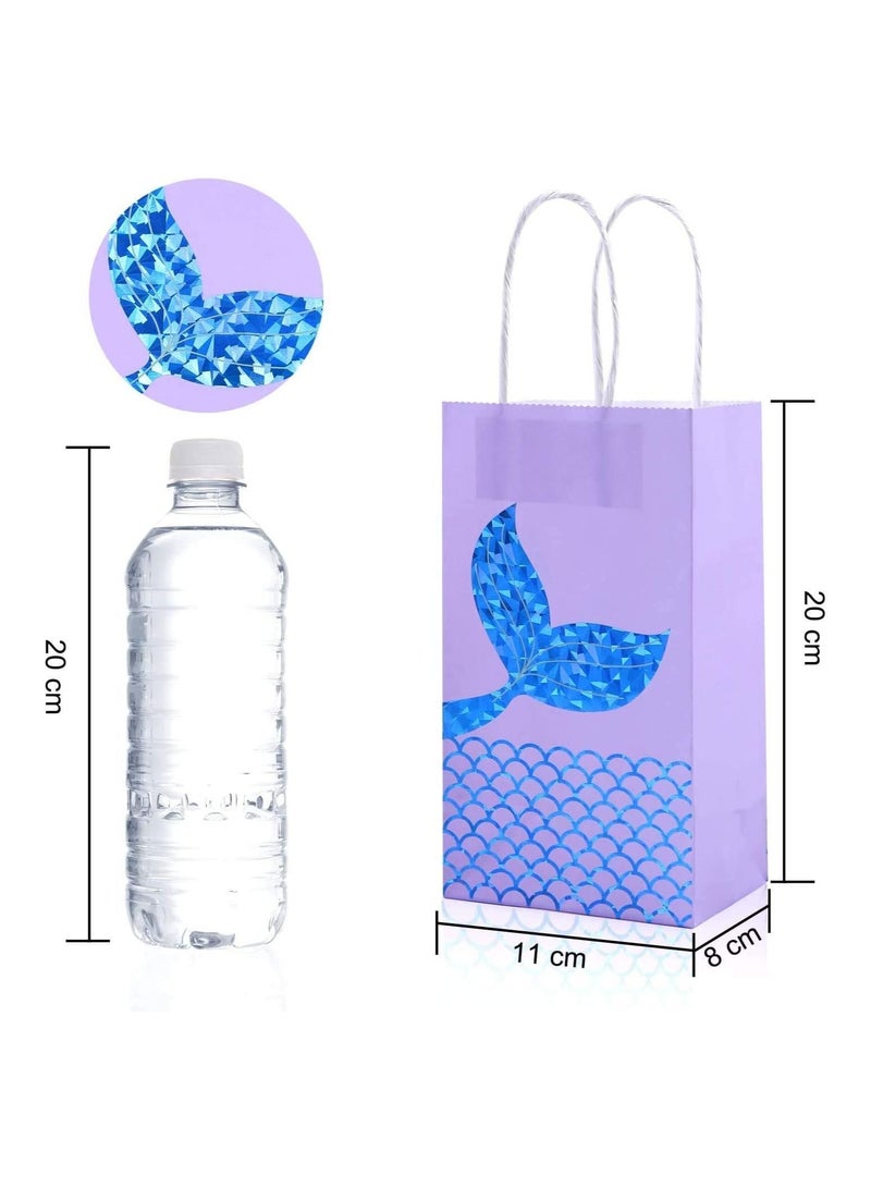 XiuWoo Mermaid Gift Bags, Party Supplies Favors Goodie Bags Glitter Treat for Under the Sea Gifts Girls Set of 12 (Blue) - Image 2