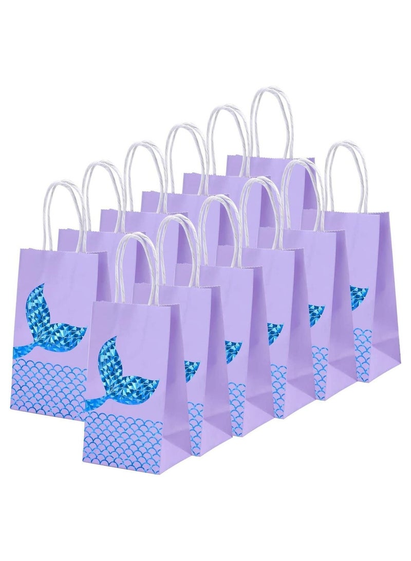 XiuWoo Mermaid Gift Bags, Party Supplies Favors Goodie Bags Glitter Treat for Under the Sea Gifts Girls Set of 12 (Blue) - Image 1