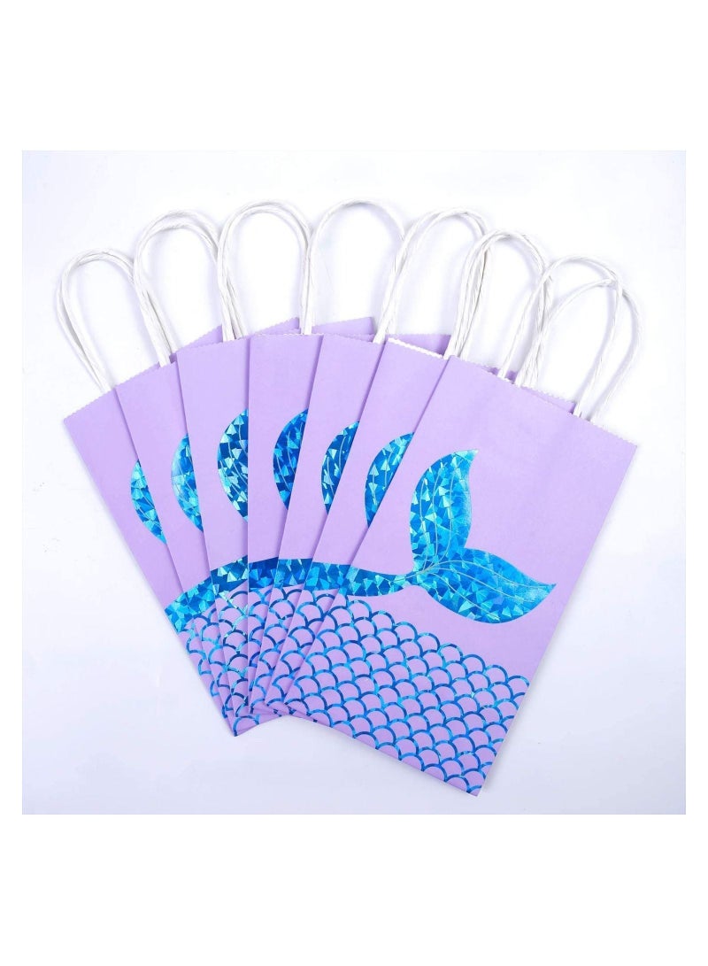 XiuWoo Mermaid Gift Bags, Party Supplies Favors Goodie Bags Glitter Treat for Under the Sea Gifts Girls Set of 12 (Blue) - Image 3