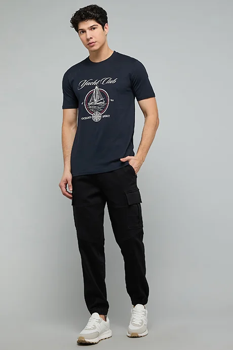 أر أند بي Printed T-Shirt with Crew Neck and Short Sleeves