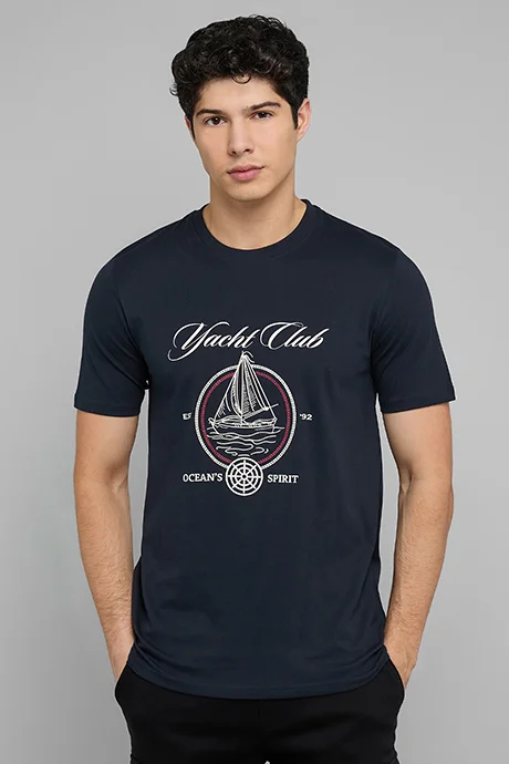 أر أند بي Printed T-Shirt with Crew Neck and Short Sleeves
