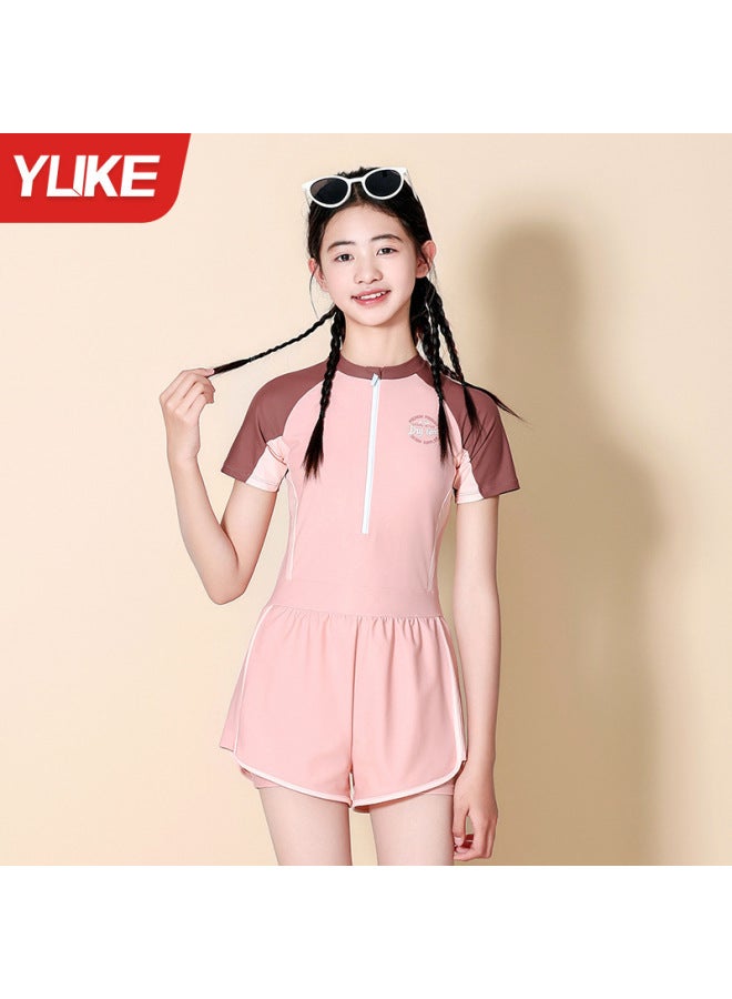 Children's Swimsuit For Girls,  New Summer Conservative One-piece With Tummy Coverage, Square-leg Swimwear For Swimming Pool Sports, Student Swimwear