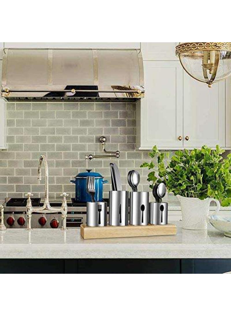 Y&D Kitchen Table Stainless Steel Wooden Base Tableware Bracket Storage Container - Image 4