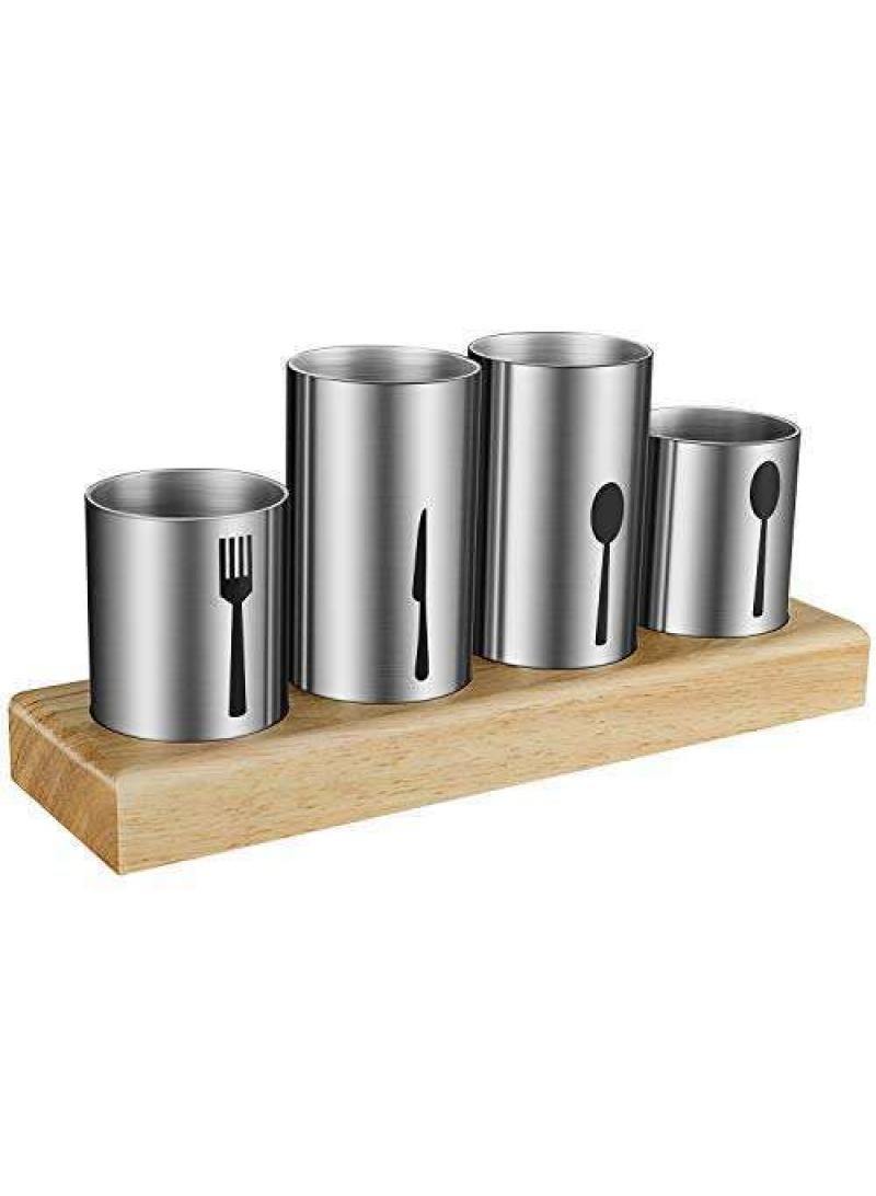 Y&D Kitchen Table Stainless Steel Wooden Base Tableware Bracket Storage Container - Image 2
