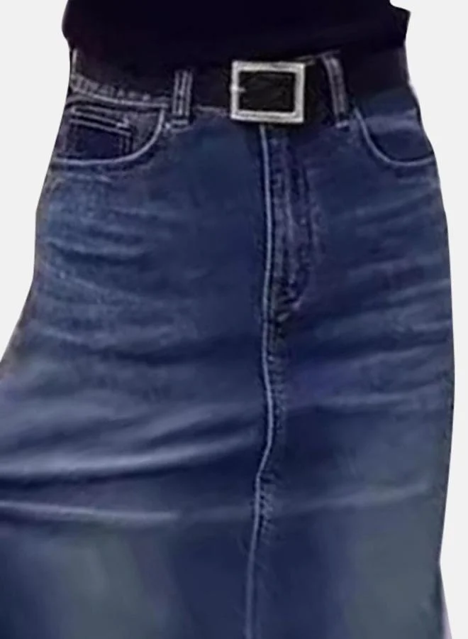 يونيكي Blue A-Line Midi Denim Skirt