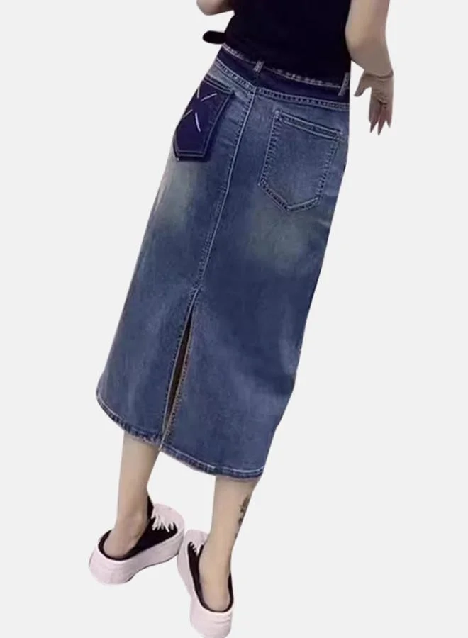 يونيكي Blue A-Line Midi Denim Skirt