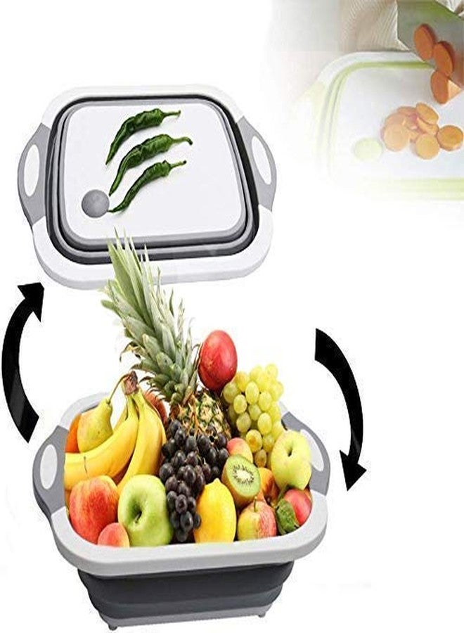 WRYER Multi-Function Kitchen Chopping Cutting Board Dish Tub Storage Basket with Draining Plug Folding Cutting Board Dish Sink Tub Vegetable Basket - Image 3