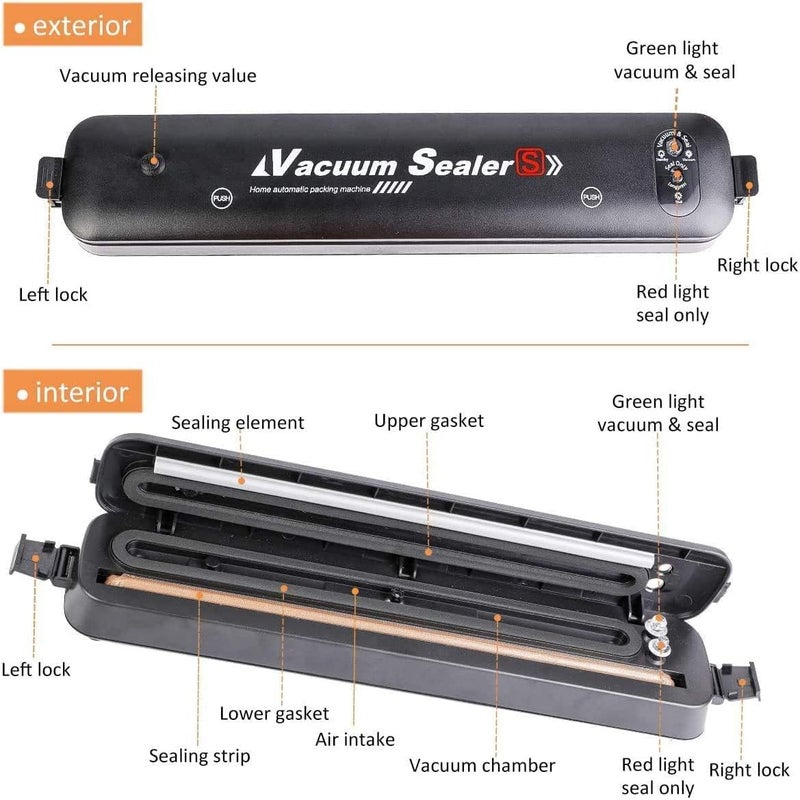 Decor delight2in1 Electric Vacuum Sealer for Food Storage Home Automatic Packing Sealing Machine Household Kitchen Fresh Keeping food sealer Dry Moist Air sealing system Black1Pcs - Image 5