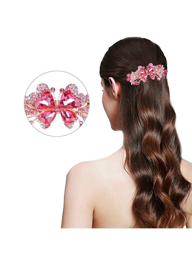 Sankuwen Luxury Butterfly Hair Barrettes Crystal Hair Clip Sparkly Metal Snap Hair Clip For Women Girls（Style-A,Pink） 