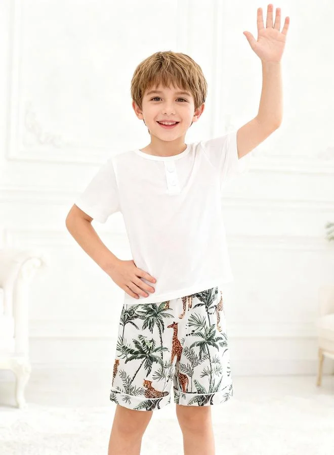 Take Two Boys White Short Sleeve T-Shirt and Shorts Pyjama Set