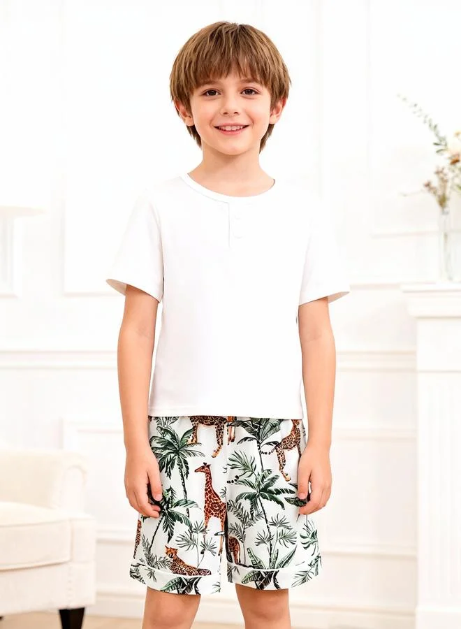 Take Two  Boys White Short Sleeve T-Shirt And Shorts Pyjama Set for Men | Best Price UAE