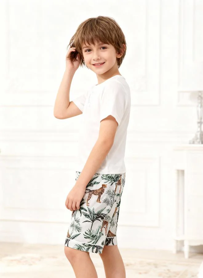 Take Two  Boys White Short Sleeve T-Shirt And Shorts Pyjama Set for Men | Best Price UAE