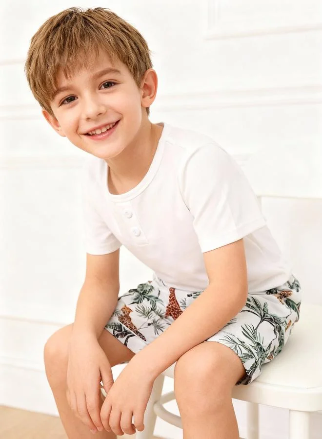 Take Two  Boys White Short Sleeve T-Shirt And Shorts Pyjama Set for Men | Best Price UAE